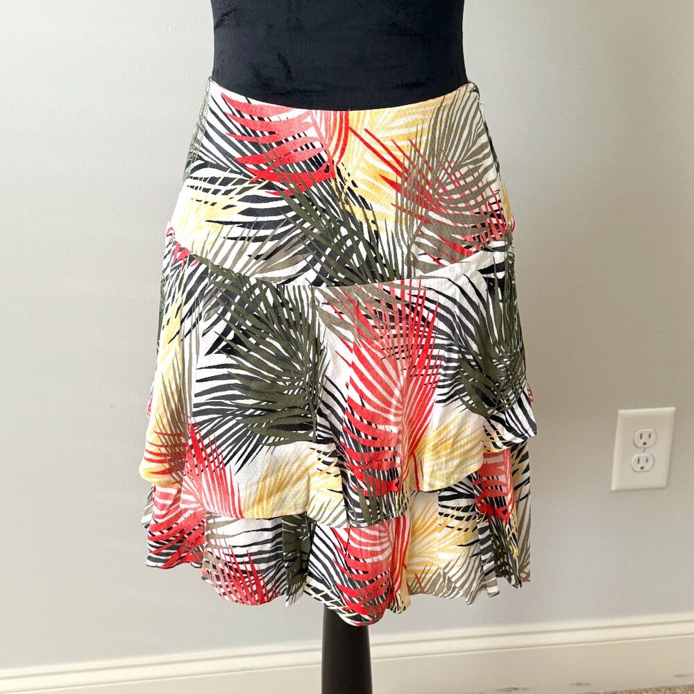 Ruffled Tropical Print Skirt, Lined, Size S/0